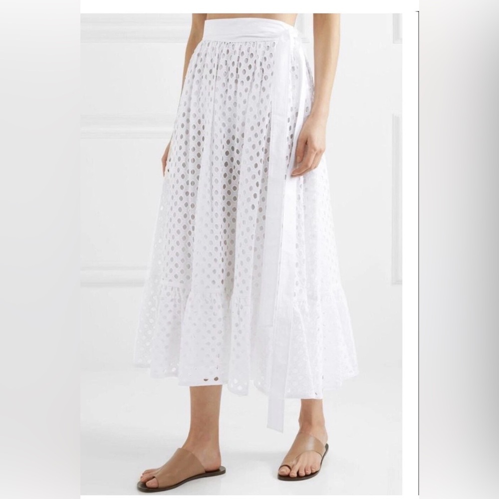 ✨ Tory Burch White‎ Cotton Eyelet Ruffle Skirt Size 10 ✨